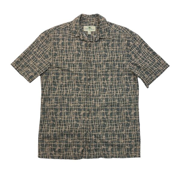 Island Shores Button Up Shirt Mens S Small Shark Gray Bamboo Graphic Cotton - Picture 1 of 9